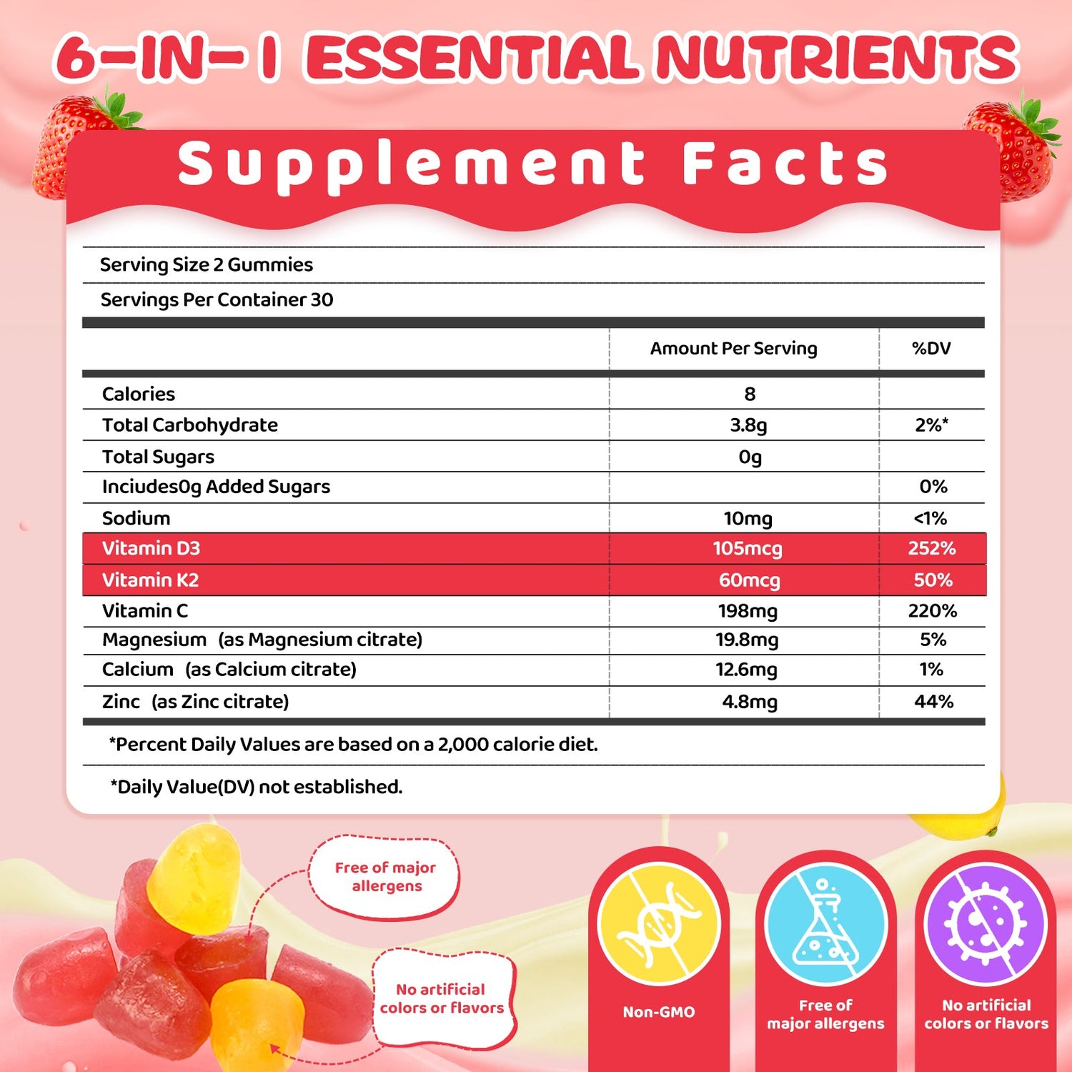Vitamin D3 K2 Gummies with Vitamin C Sugar-Free Omega-3