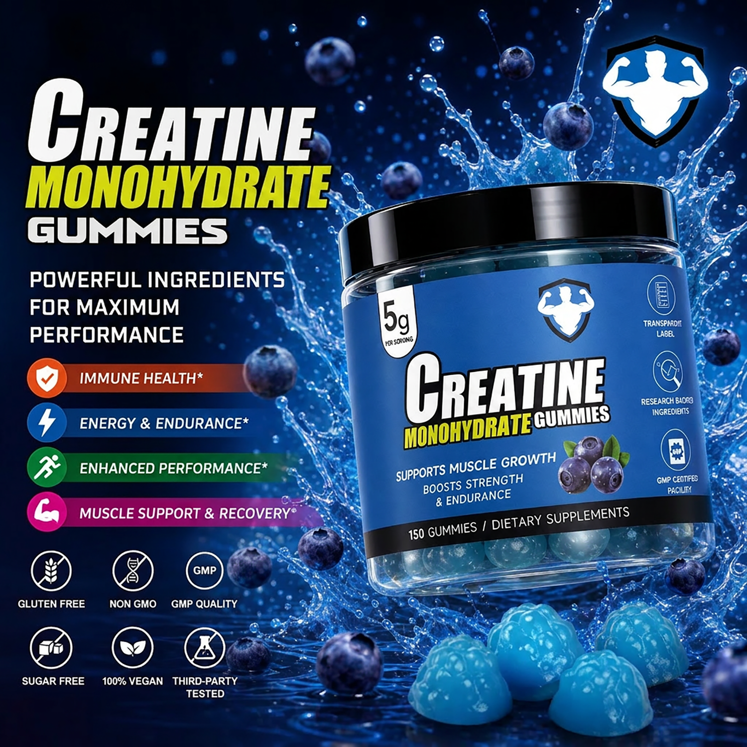 Blueberry-flavored Creatine Monohydrate Gummies